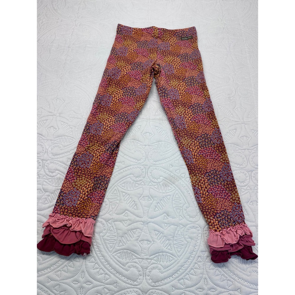 Matilda Jane Girls Floral Ruffle Hem Leggings Size 10 Pink Orange Purple Mosaic
